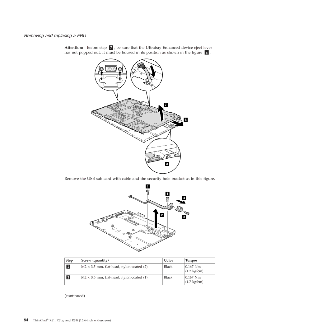 Lenovo R61I, R61E manual Be sure that the Ultrabay Enhanced device eject lever 