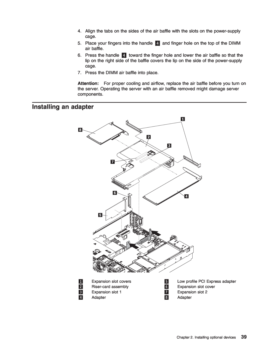Lenovo RD120 manual Installing an adapter 