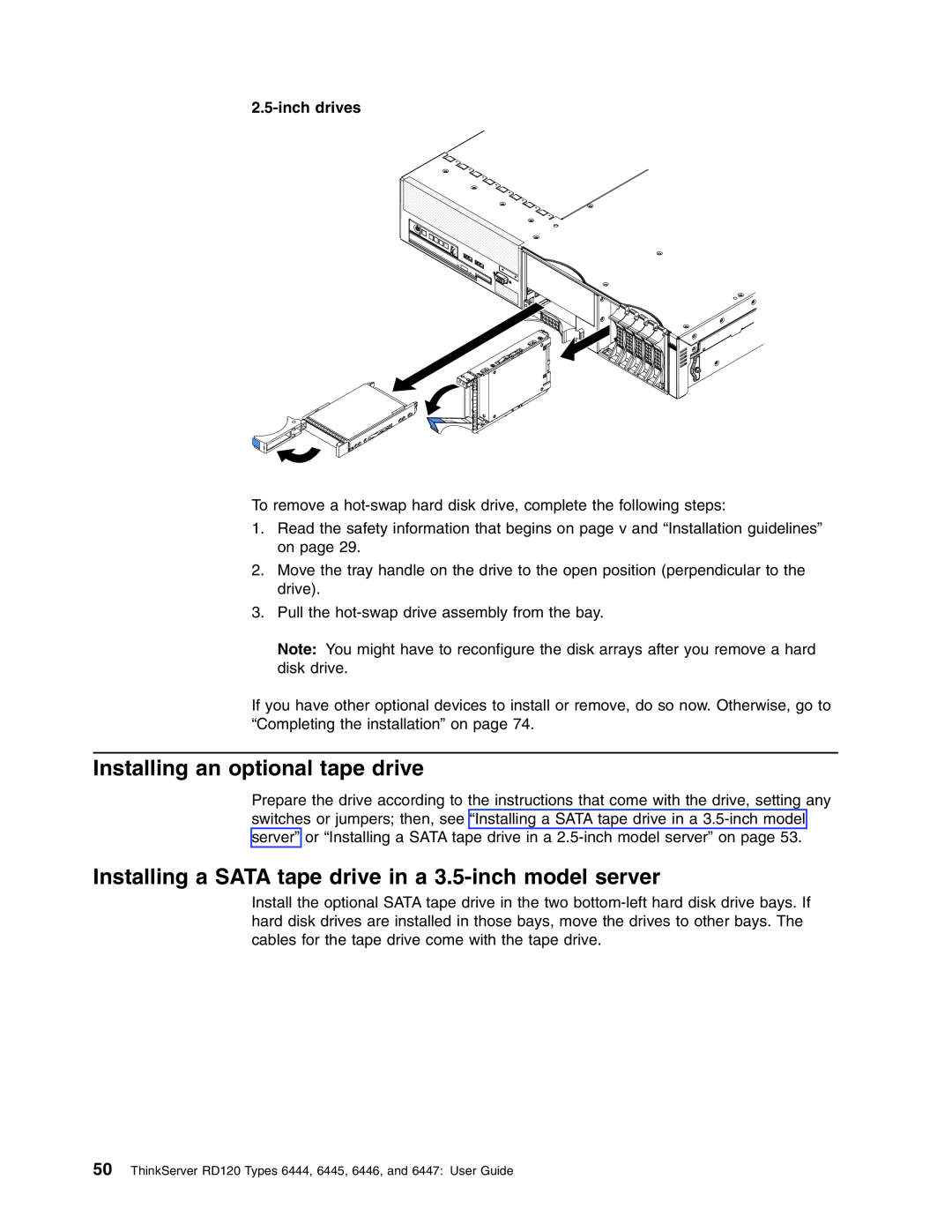 Lenovo RD120 manual Installing an optional tape drive 