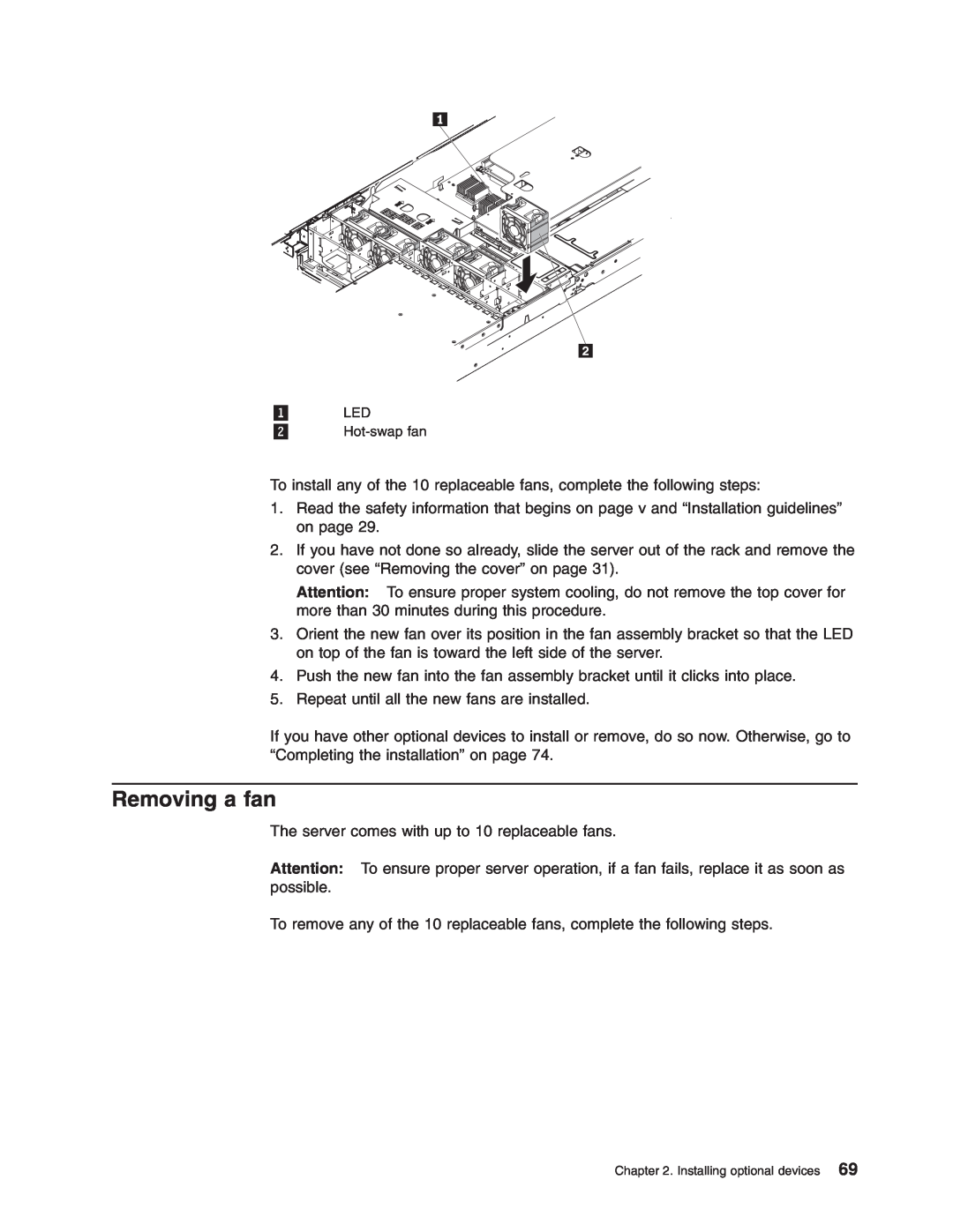 Lenovo RD120 manual Removing a fan 