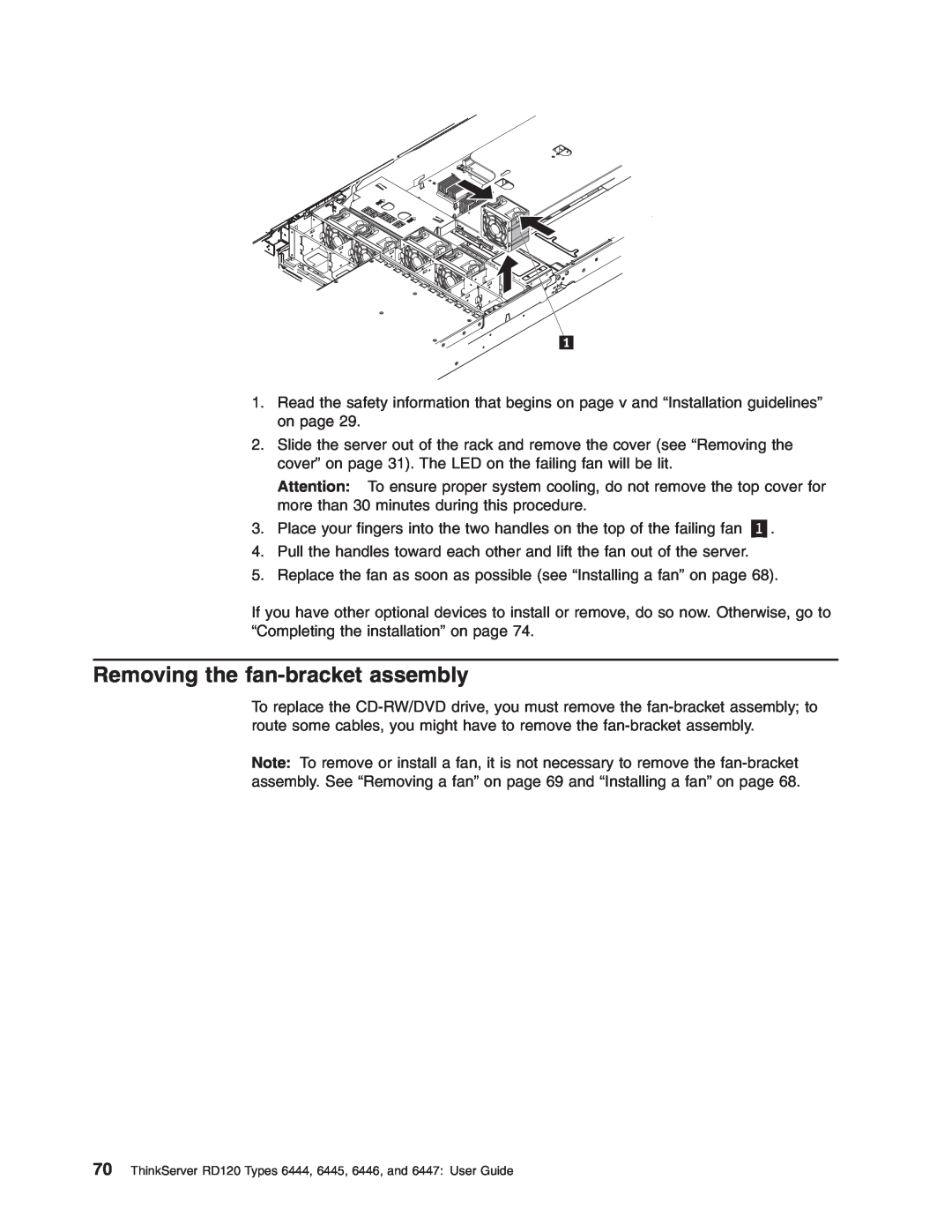 Lenovo RD120 manual Removing the fan-bracketassembly 
