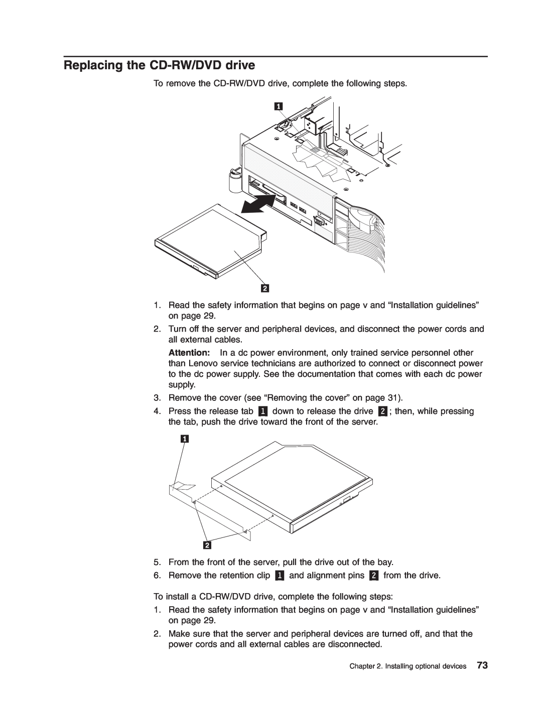 Lenovo RD120 manual Replacing the CD-RW/DVDdrive 