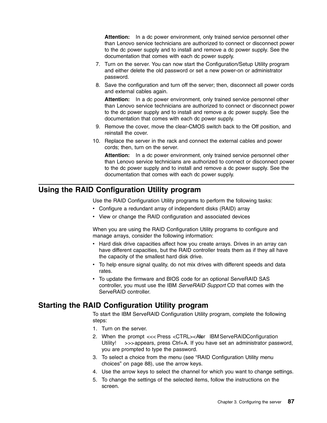 Lenovo RD120 manual Using the RAID Configuration Utility program, Starting the RAID Configuration Utility program 