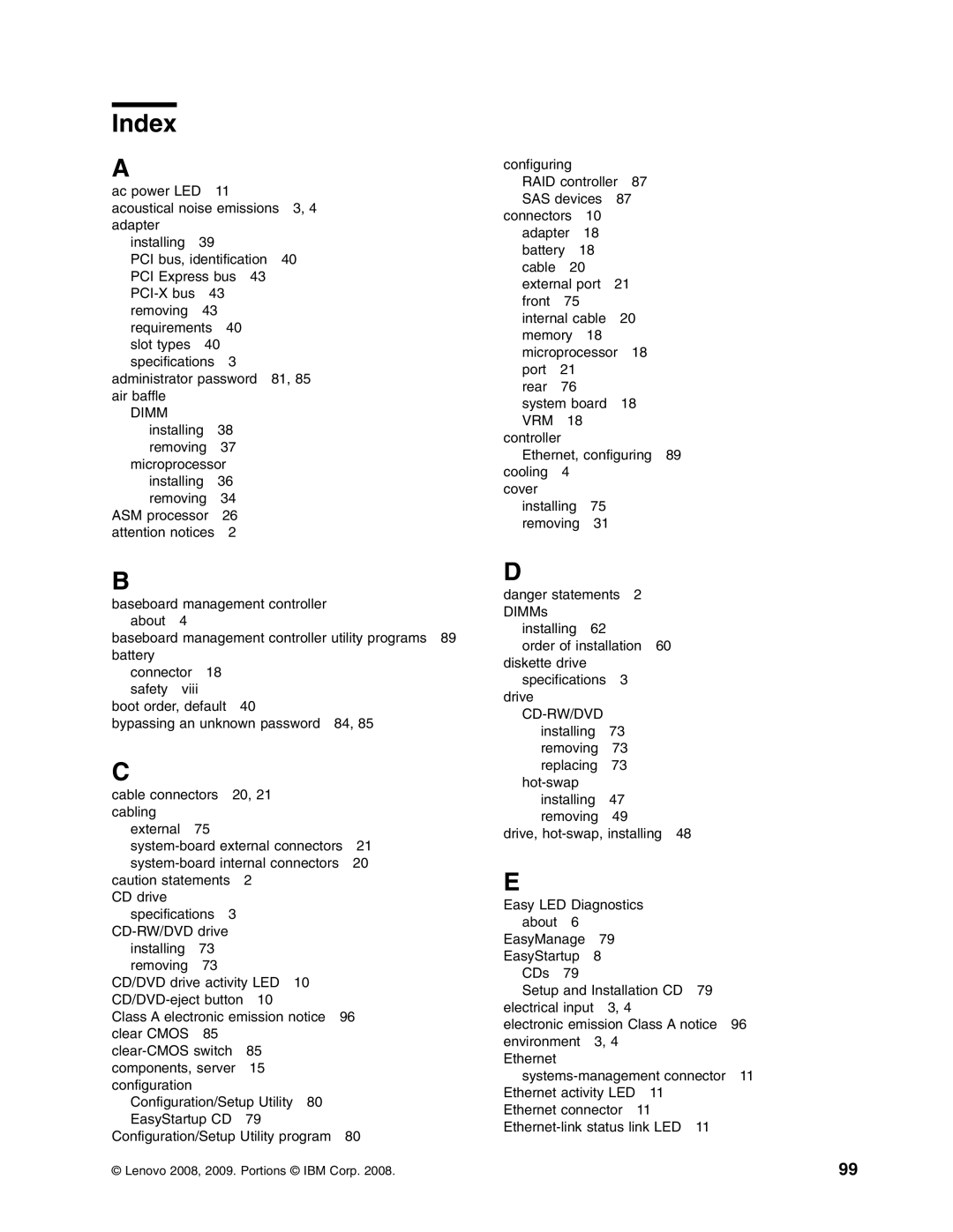 Lenovo RD120 manual Index 