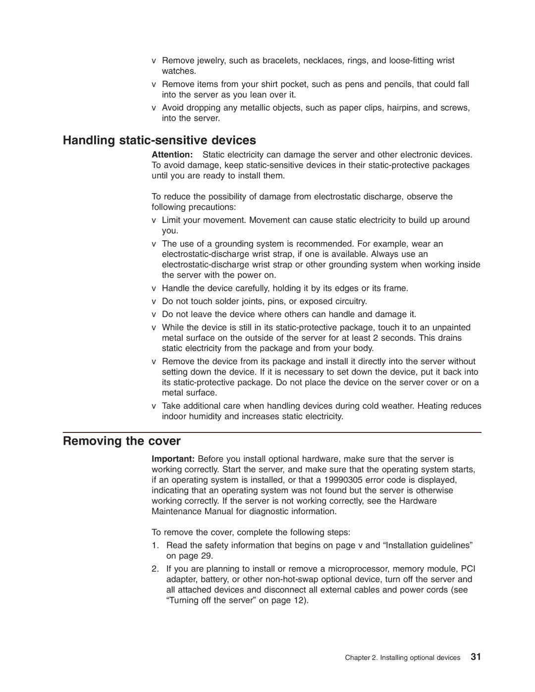 Lenovo RD120 manual Handling static-sensitive devices, Removing the cover 