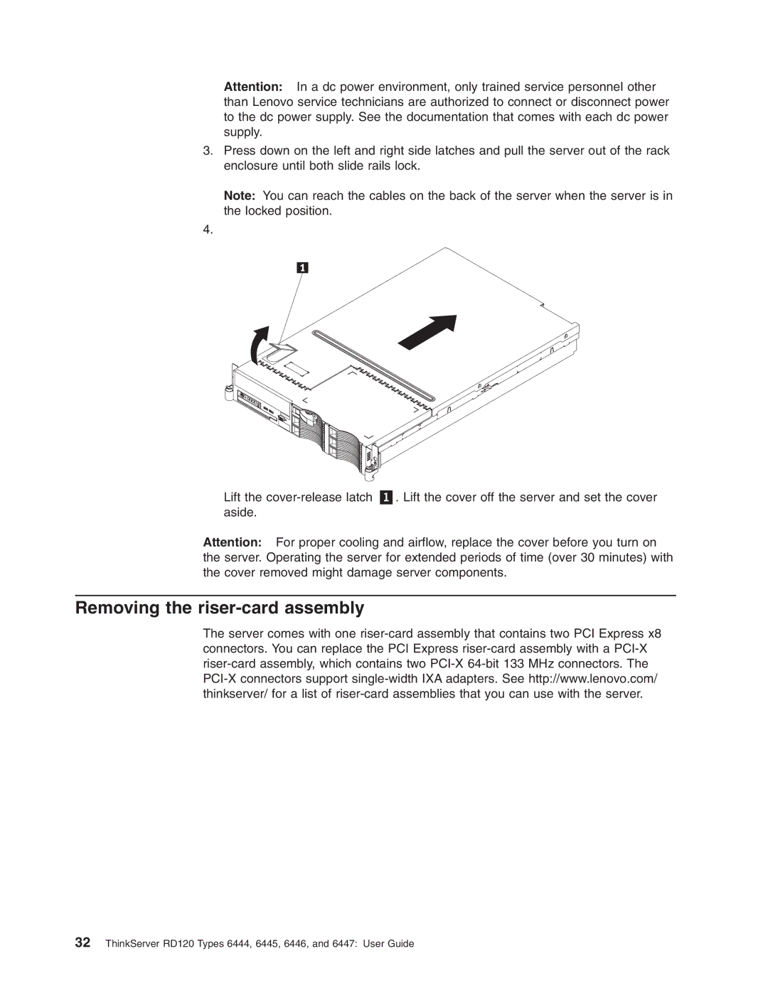 Lenovo RD120 manual Removing the riser-card assembly 