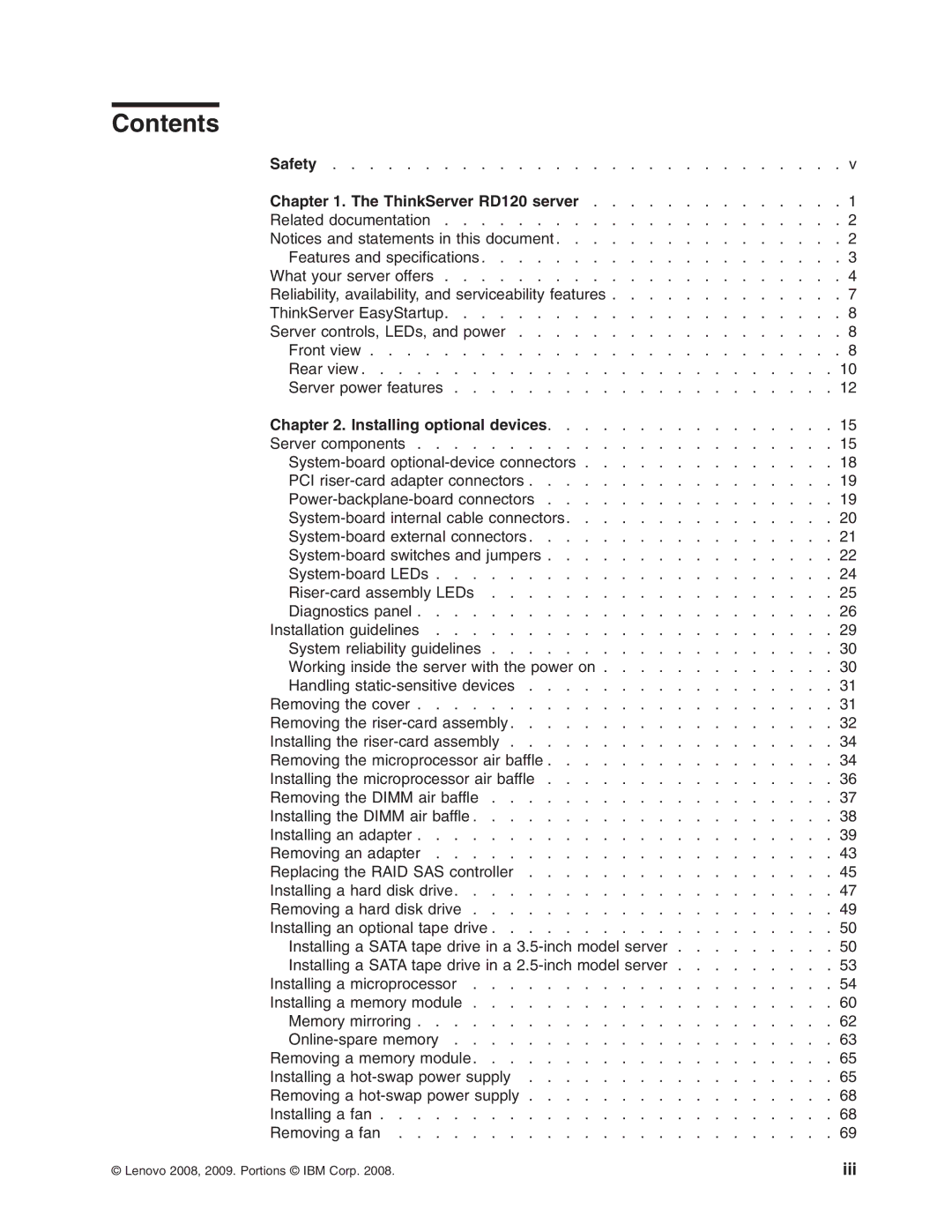 Lenovo RD120 manual Contents 