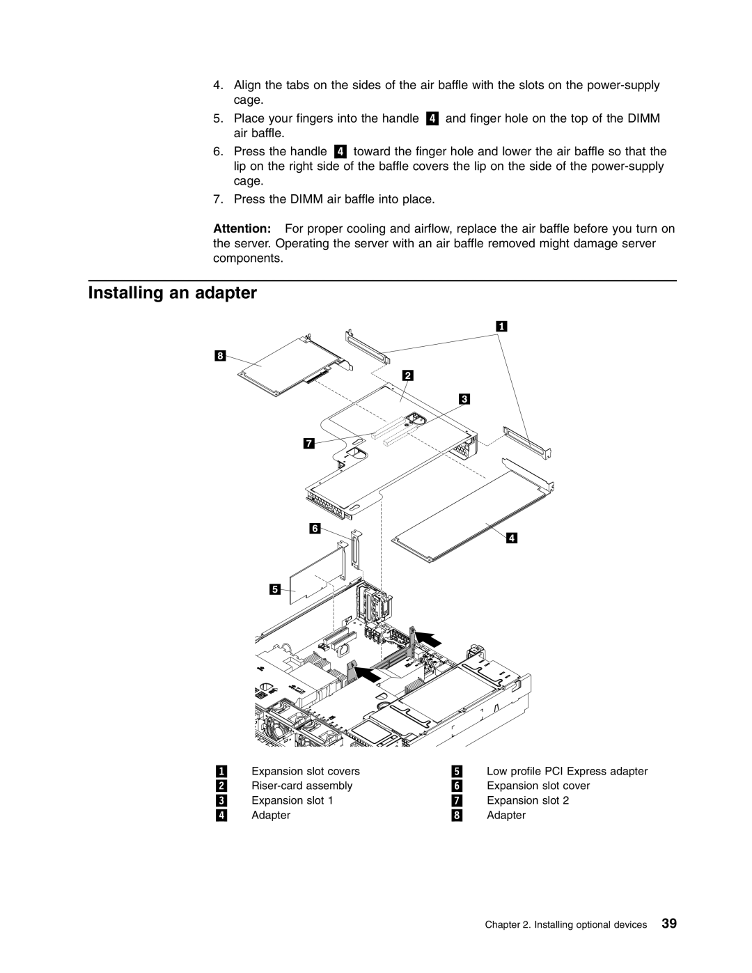 Lenovo RD120 manual Installing an adapter 