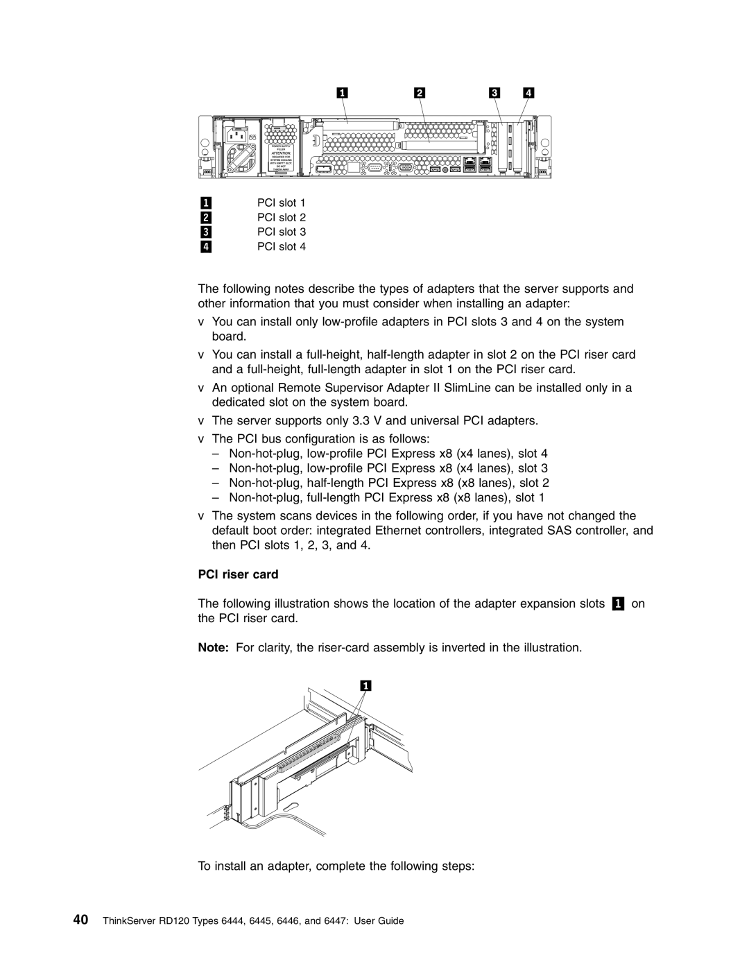 Lenovo RD120 manual PCI riser card 