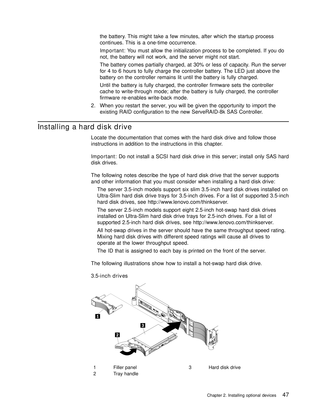 Lenovo RD120 manual Installing a hard disk drive, Inch drives 