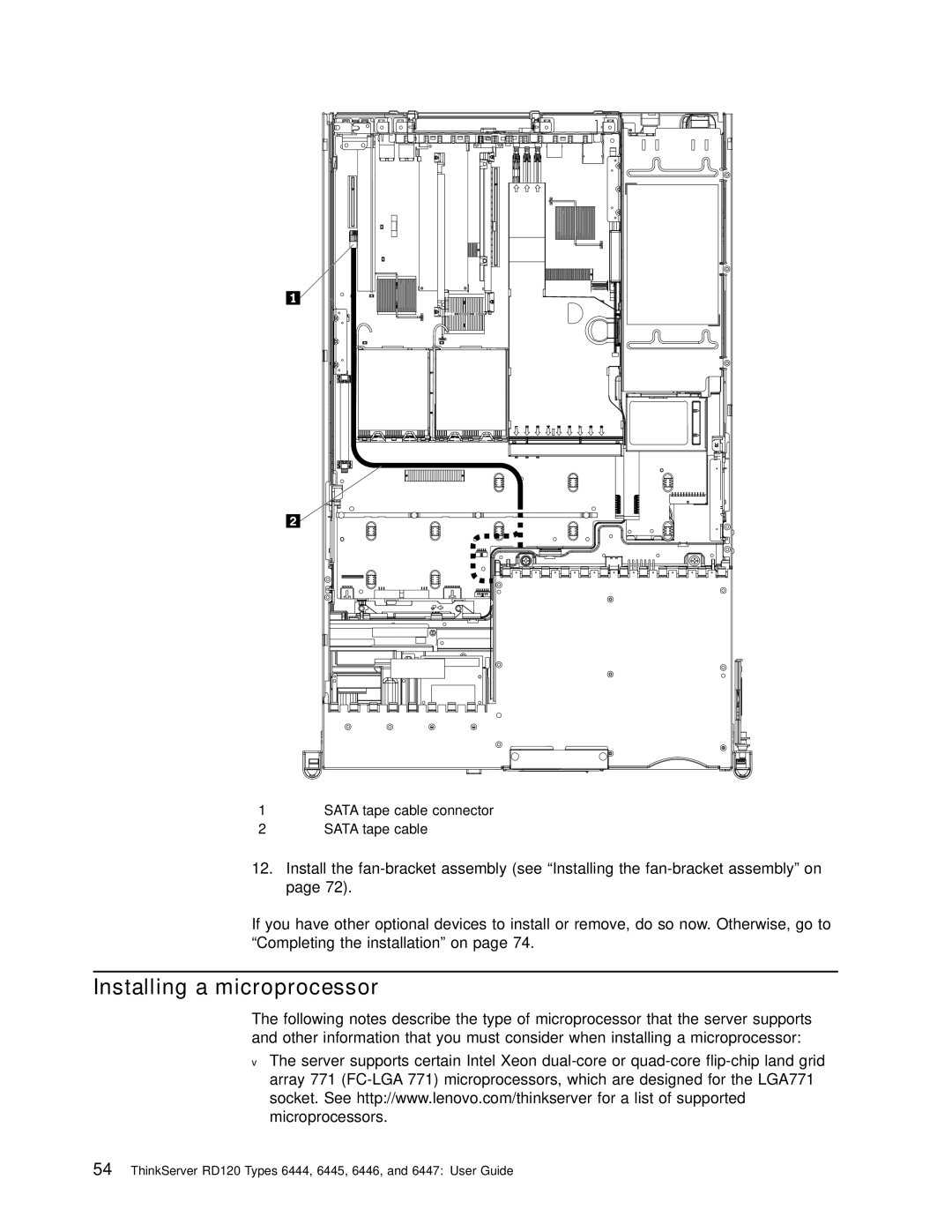 Lenovo RD120 manual Installing a microprocessor 