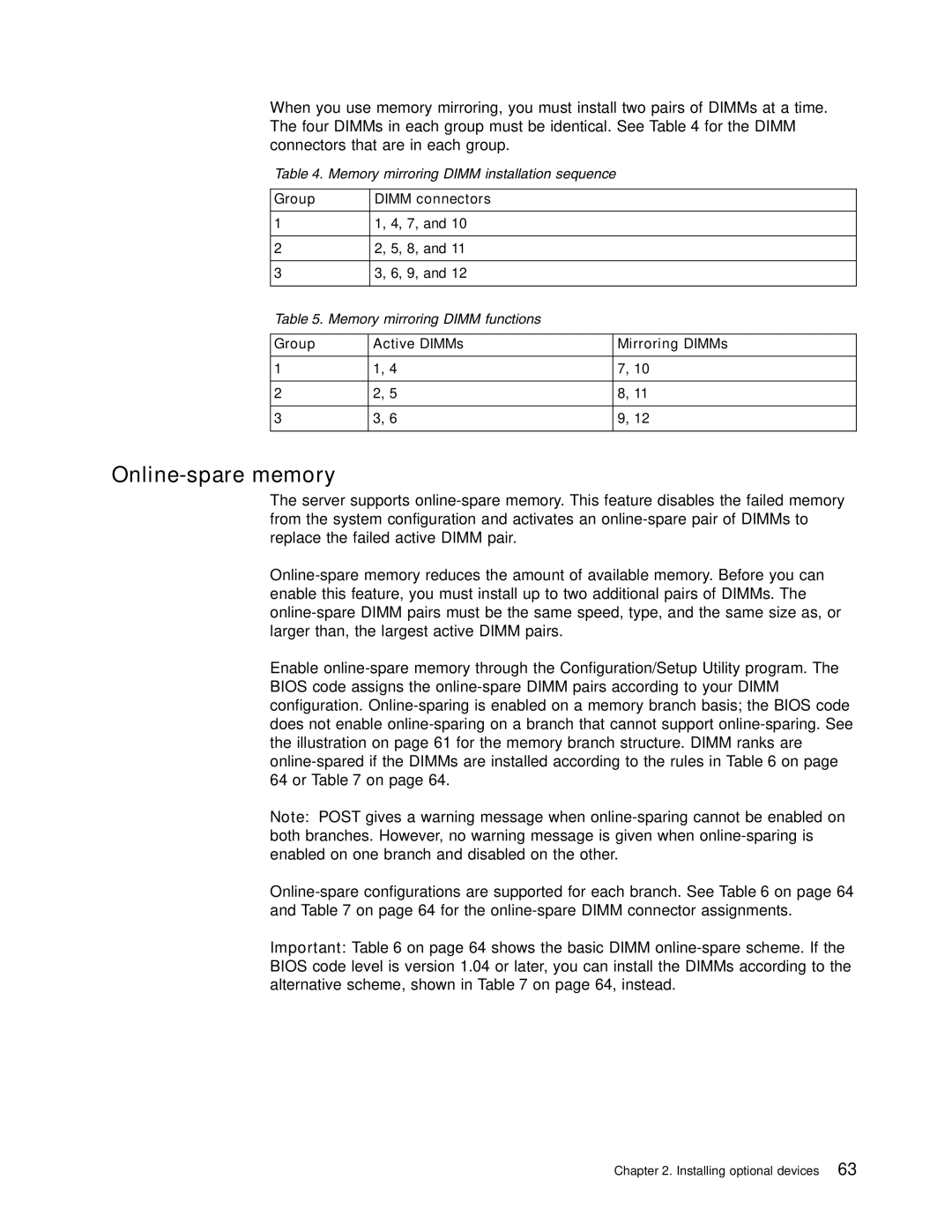 Lenovo RD120 manual Online-spare memory 