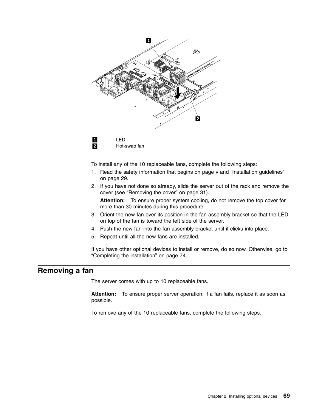 Lenovo RD120 manual Removing a fan 