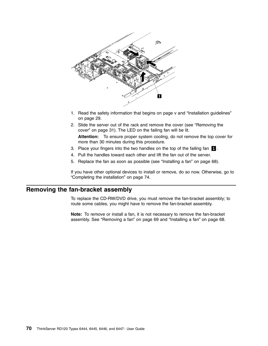 Lenovo RD120 manual Removing the fan-bracket assembly 