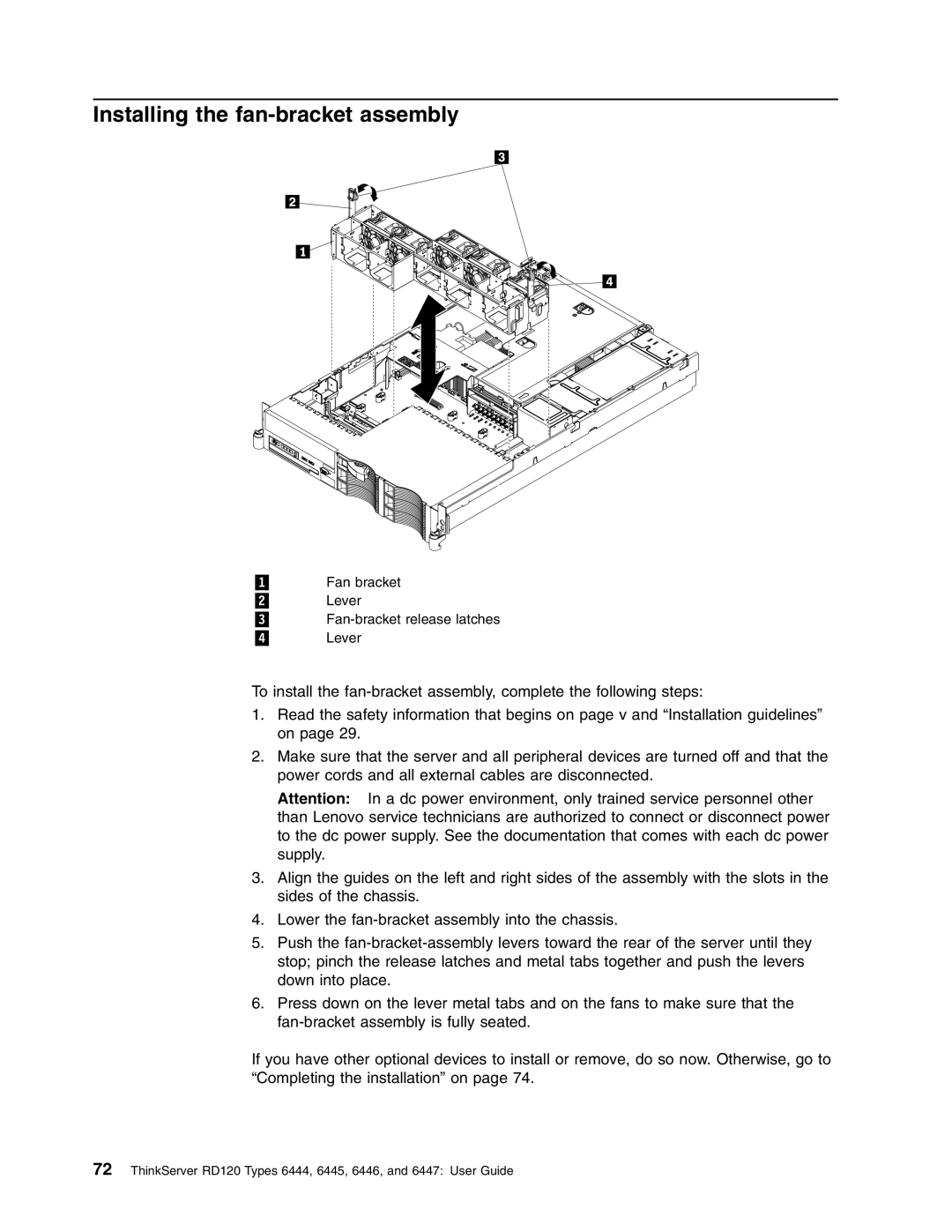 Lenovo RD120 manual Installing the fan-bracket assembly 