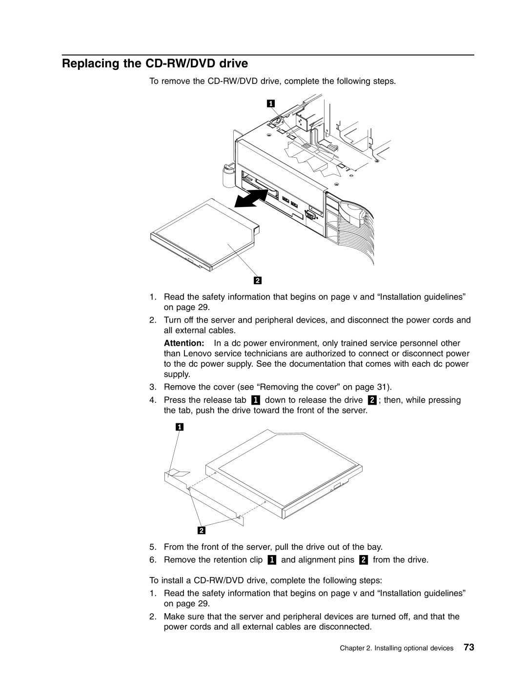 Lenovo RD120 manual Replacing the CD-RW/DVD drive 