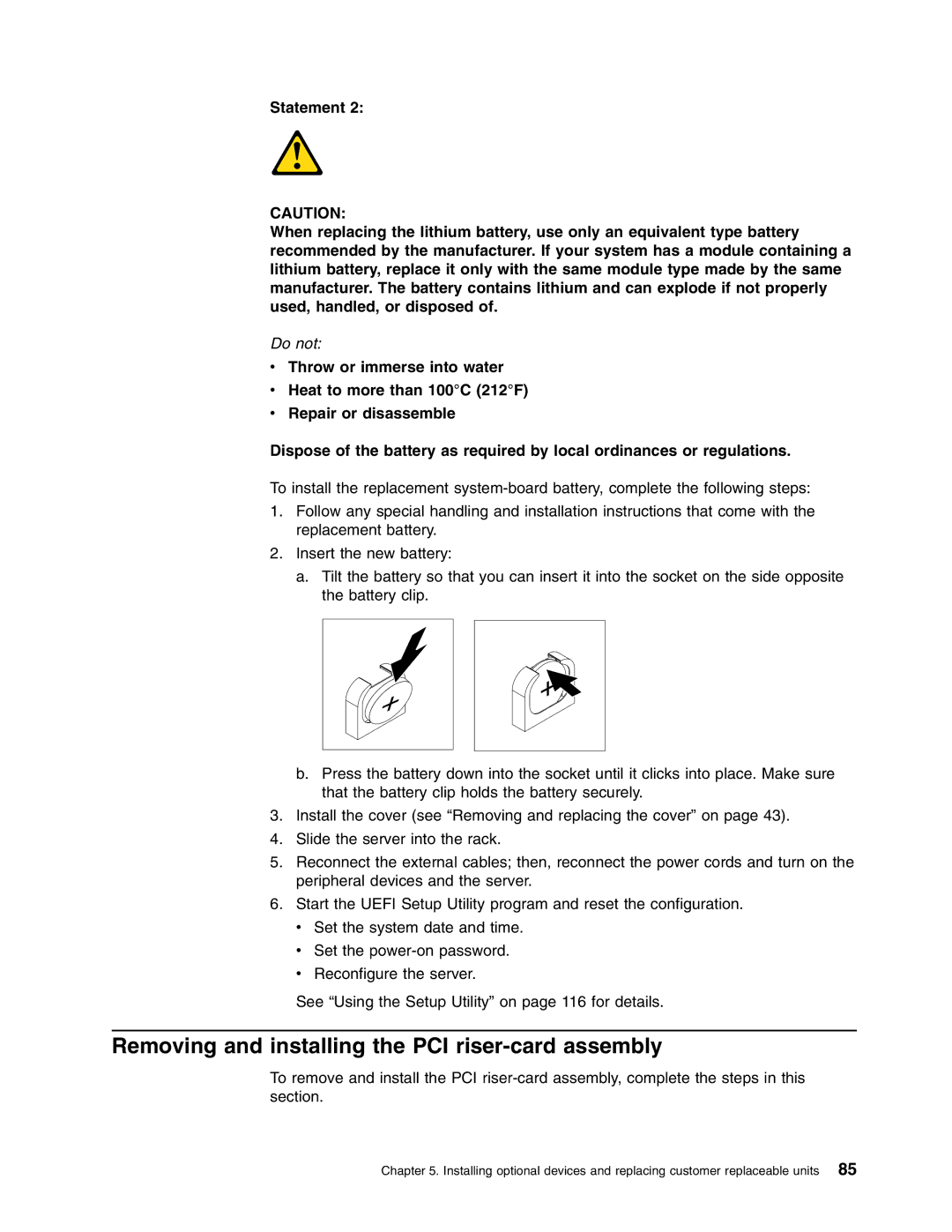 Lenovo RD210 manual Removing and installing the PCI riser-card assembly 