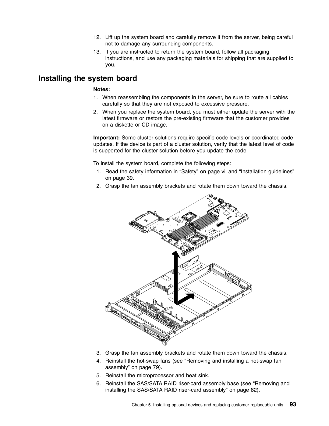 Lenovo RD210 manual Installing the system board 