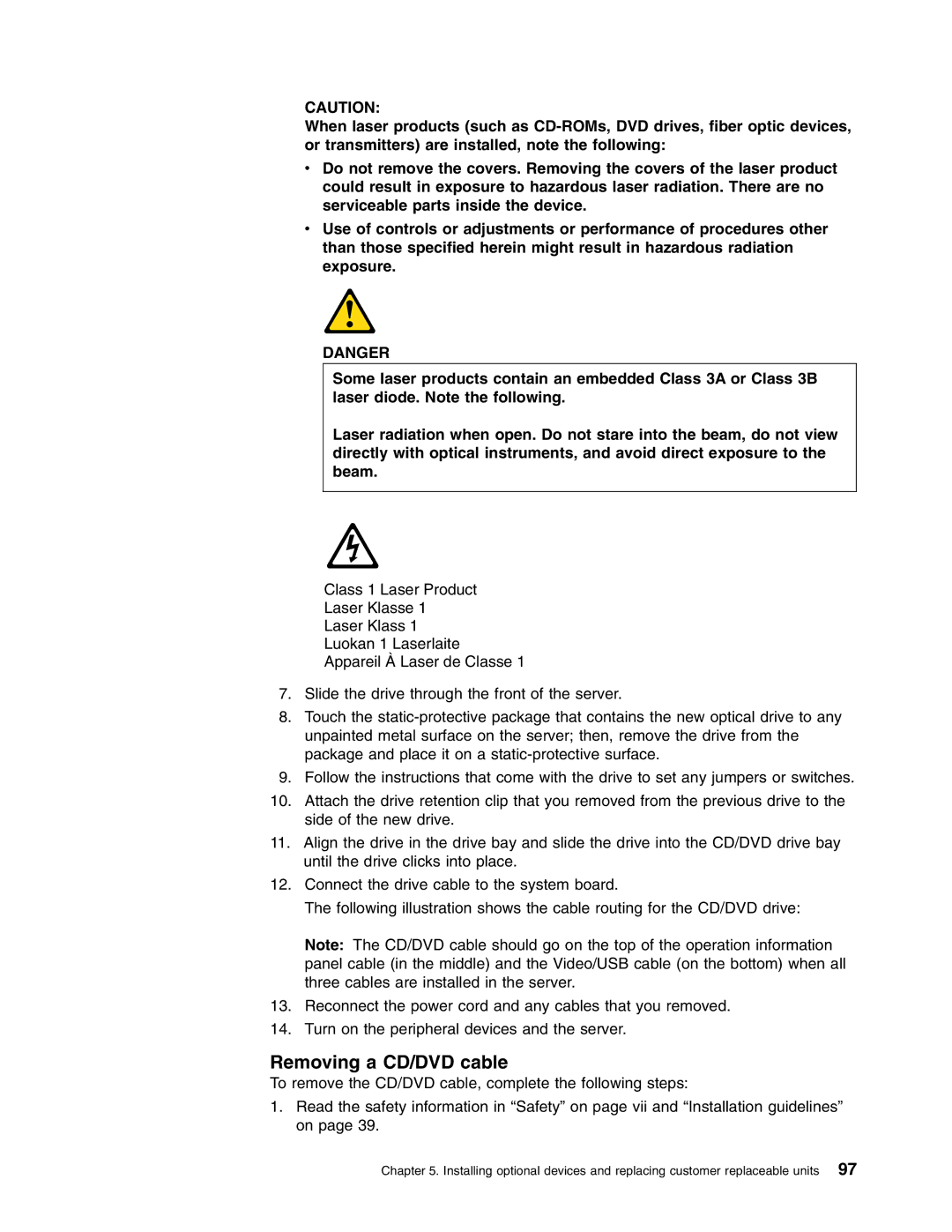 Lenovo RD210 manual Removing a CD/DVD cable 