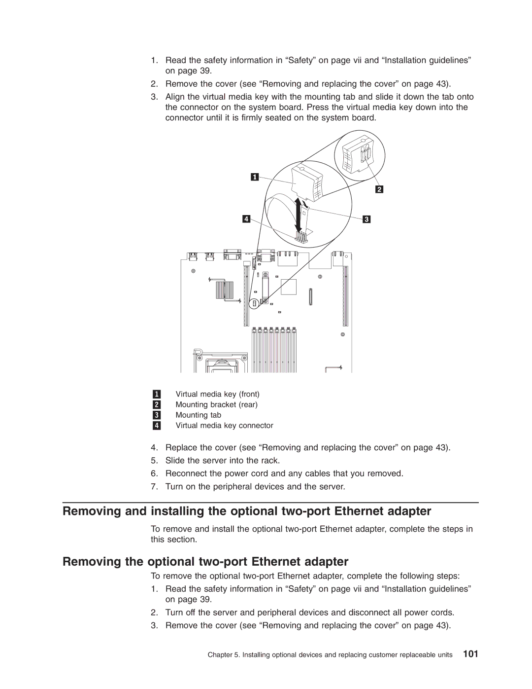 Lenovo RD210 manual Removing the optional two-port Ethernet adapter 