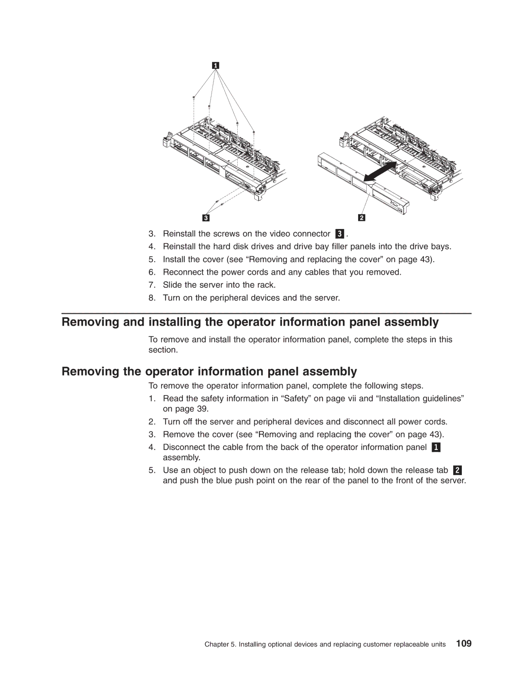 Lenovo RD210 manual Removing the operator information panel assembly 