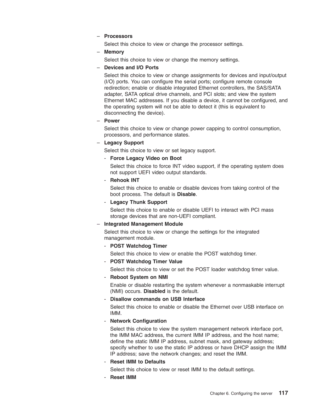 Lenovo RD210 Processors, Memory, Devices and I/O Ports, Power, Legacy Support, Force Legacy Video on Boot, Rehook INT 