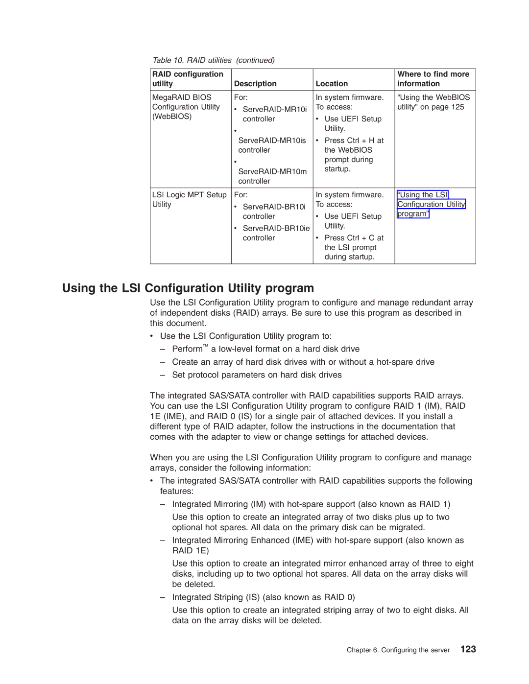 Lenovo RD210 manual Using the LSI Configuration Utility program 