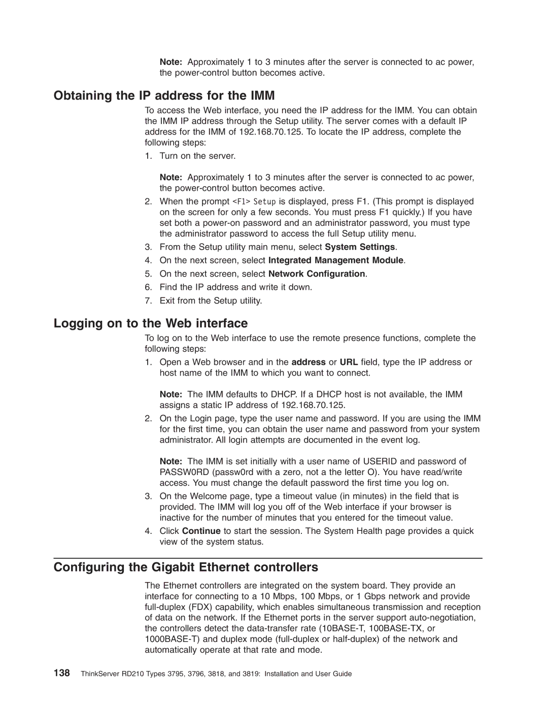 Lenovo RD210 manual Obtaining the IP address for the IMM, Logging on to the Web interface 