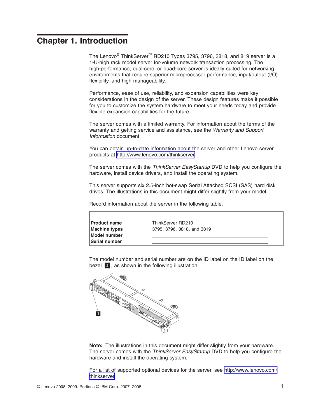 Lenovo RD210 manual Introduction 