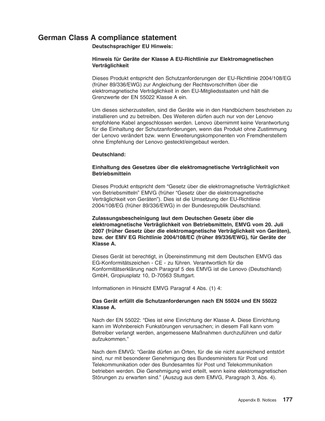 Lenovo RD210 manual German Class a compliance statement 