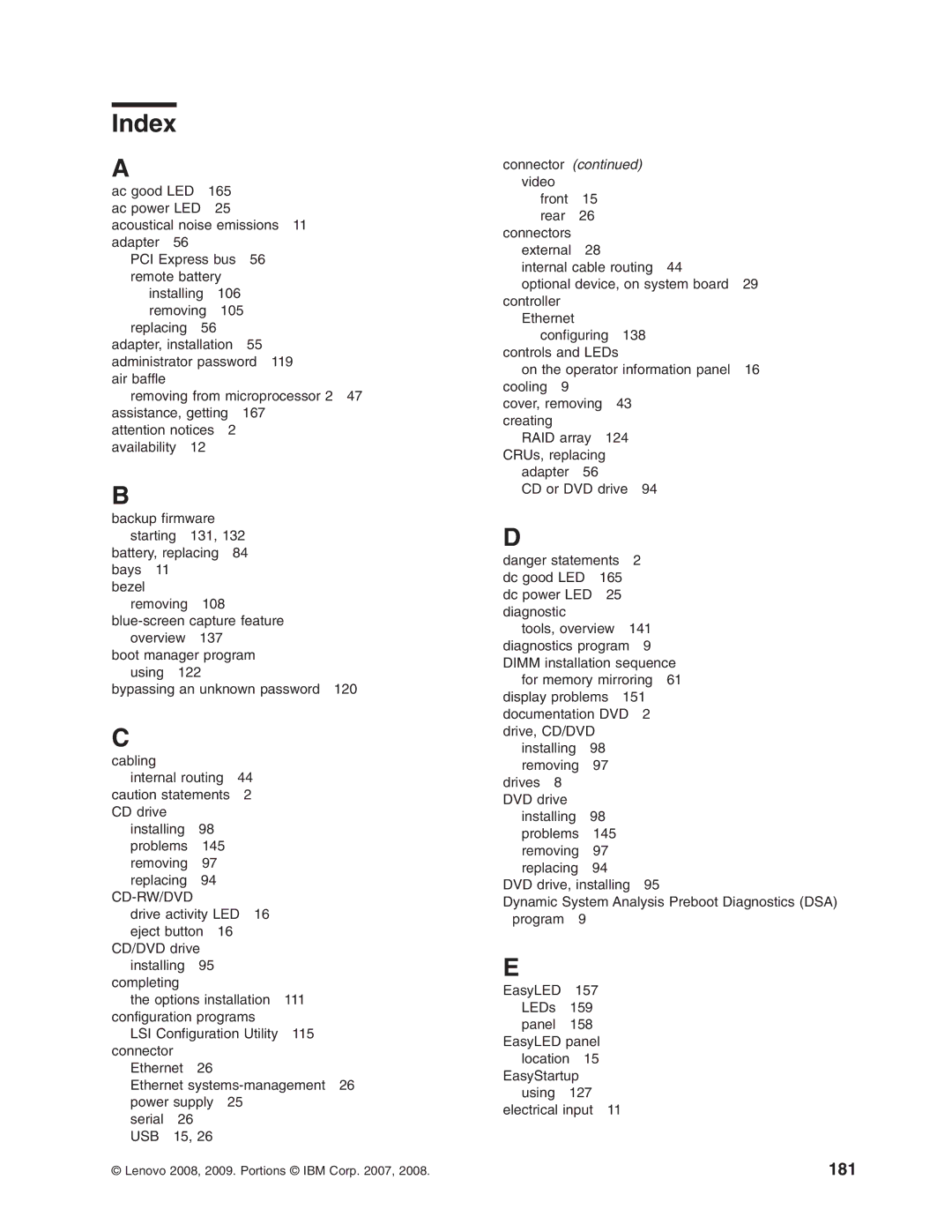 Lenovo RD210 manual Index 