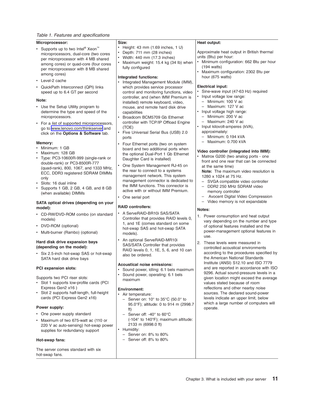 Lenovo RD210 manual Features and specifications 