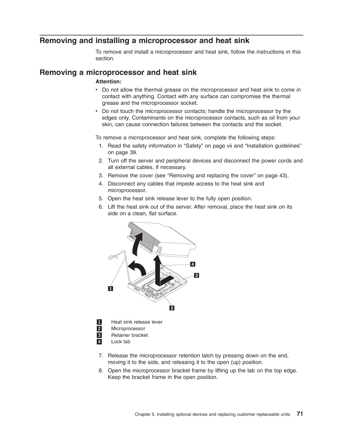 Lenovo RD210 manual Removing and installing a microprocessor and heat sink, Removing a microprocessor and heat sink 