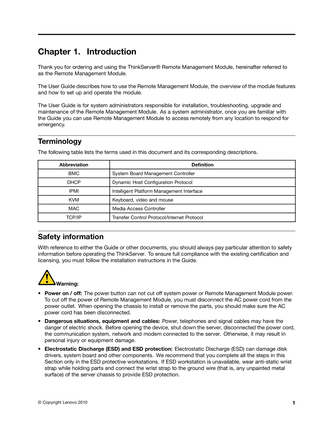 Lenovo RD240, RD230 manual Introduction, Terminology, Safety information, Abbreviation Definition 