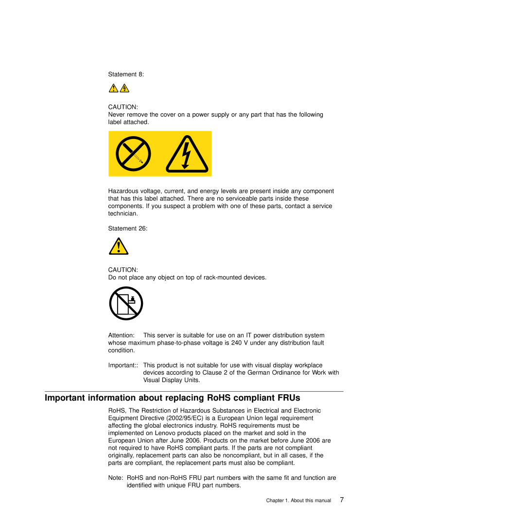 Lenovo RD230 manual Important information about replacing RoHS compliant FRUs 