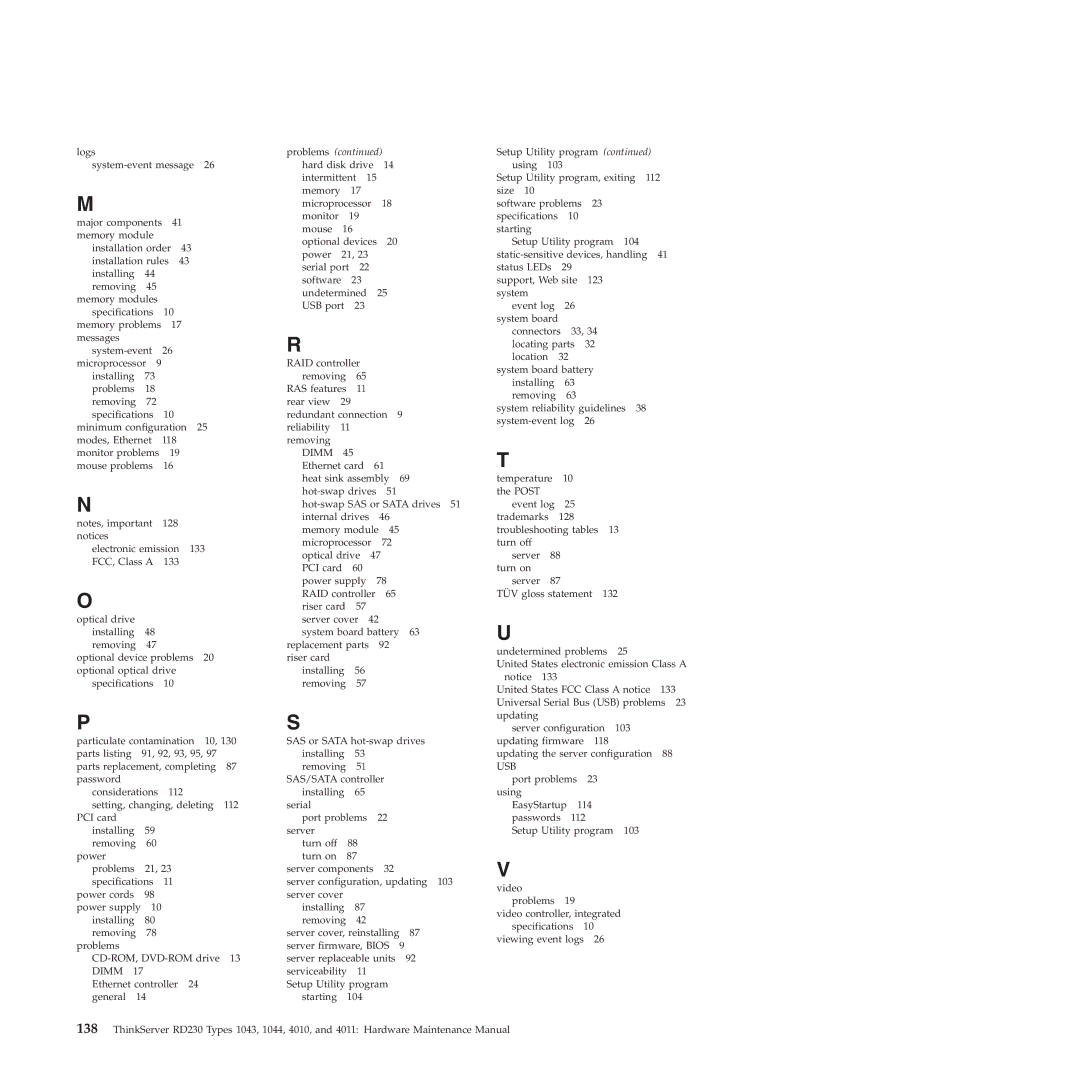 Lenovo RD230 manual Problems 