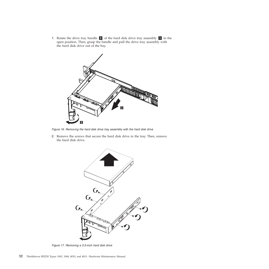 Lenovo RD230 manual Removing a 3.5-inch hard disk drive 