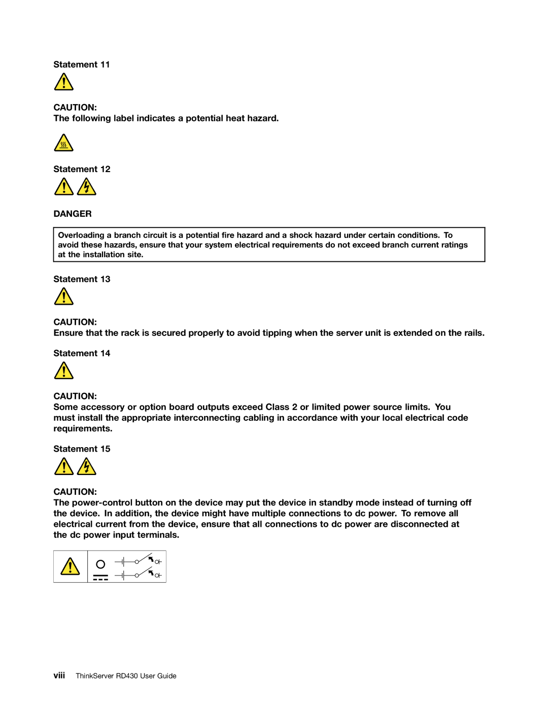 Lenovo RD430 manual Statement Following label indicates a potential heat hazard 