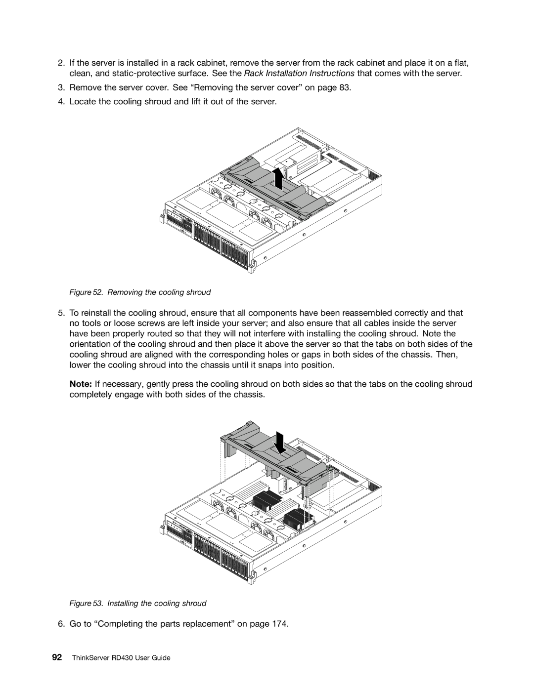 Lenovo RD430 manual Removing the cooling shroud 