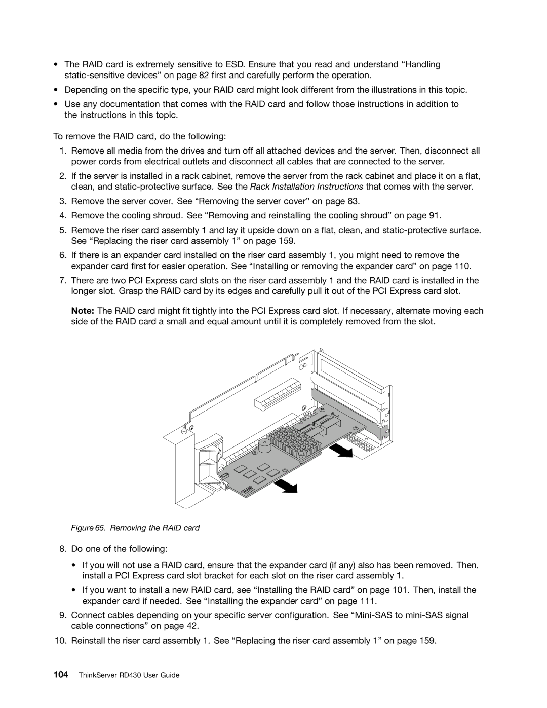 Lenovo RD430 manual Removing the RAID card 