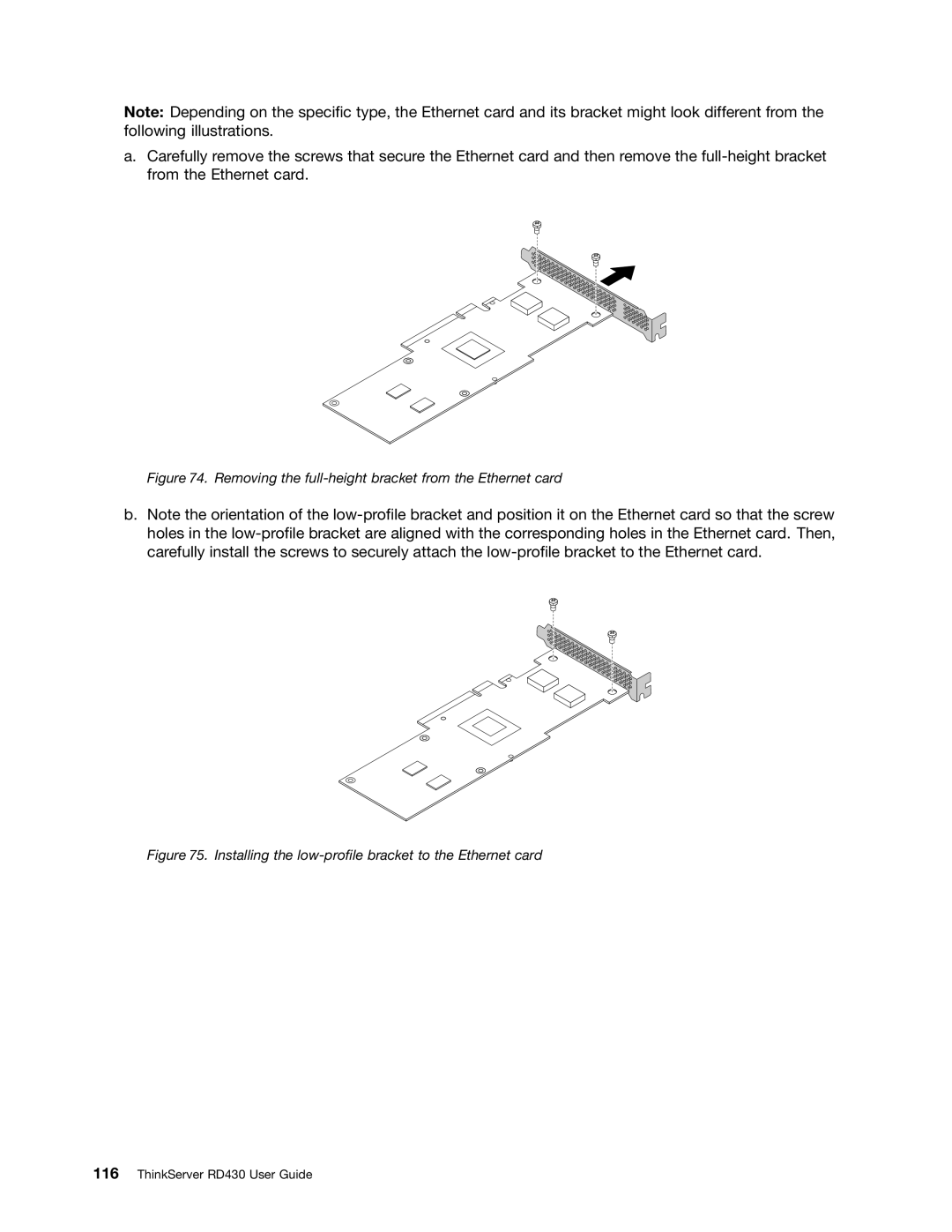 Lenovo RD430 manual Removing the full-height bracket from the Ethernet card 