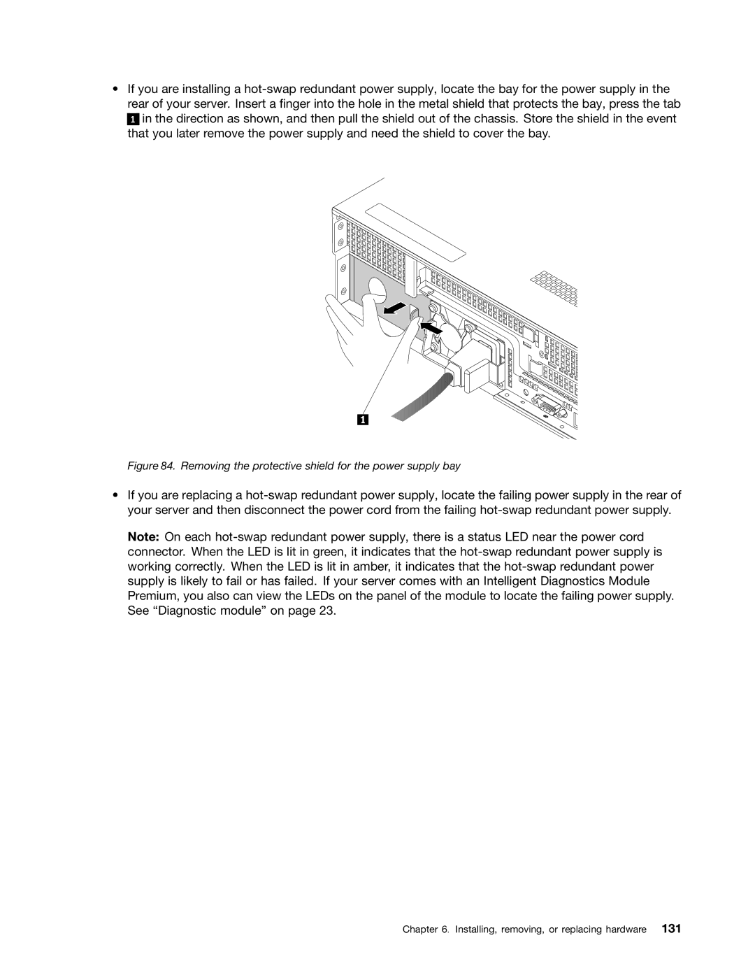 Lenovo RD430 manual Removing the protective shield for the power supply bay 