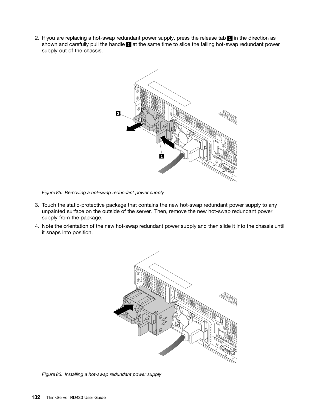 Lenovo RD430 manual Removing a hot-swap redundant power supply 