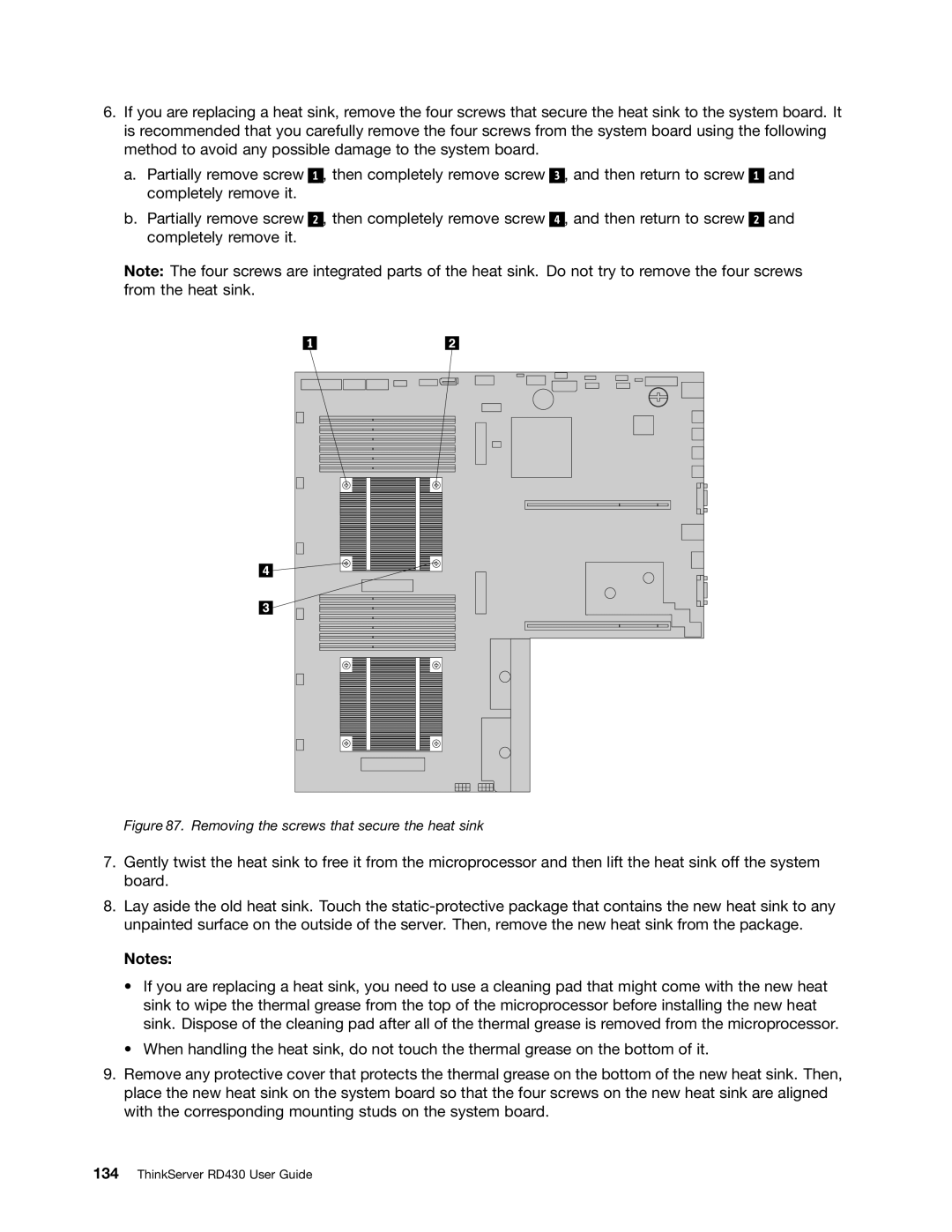 Lenovo RD430 manual Removing the screws that secure the heat sink 