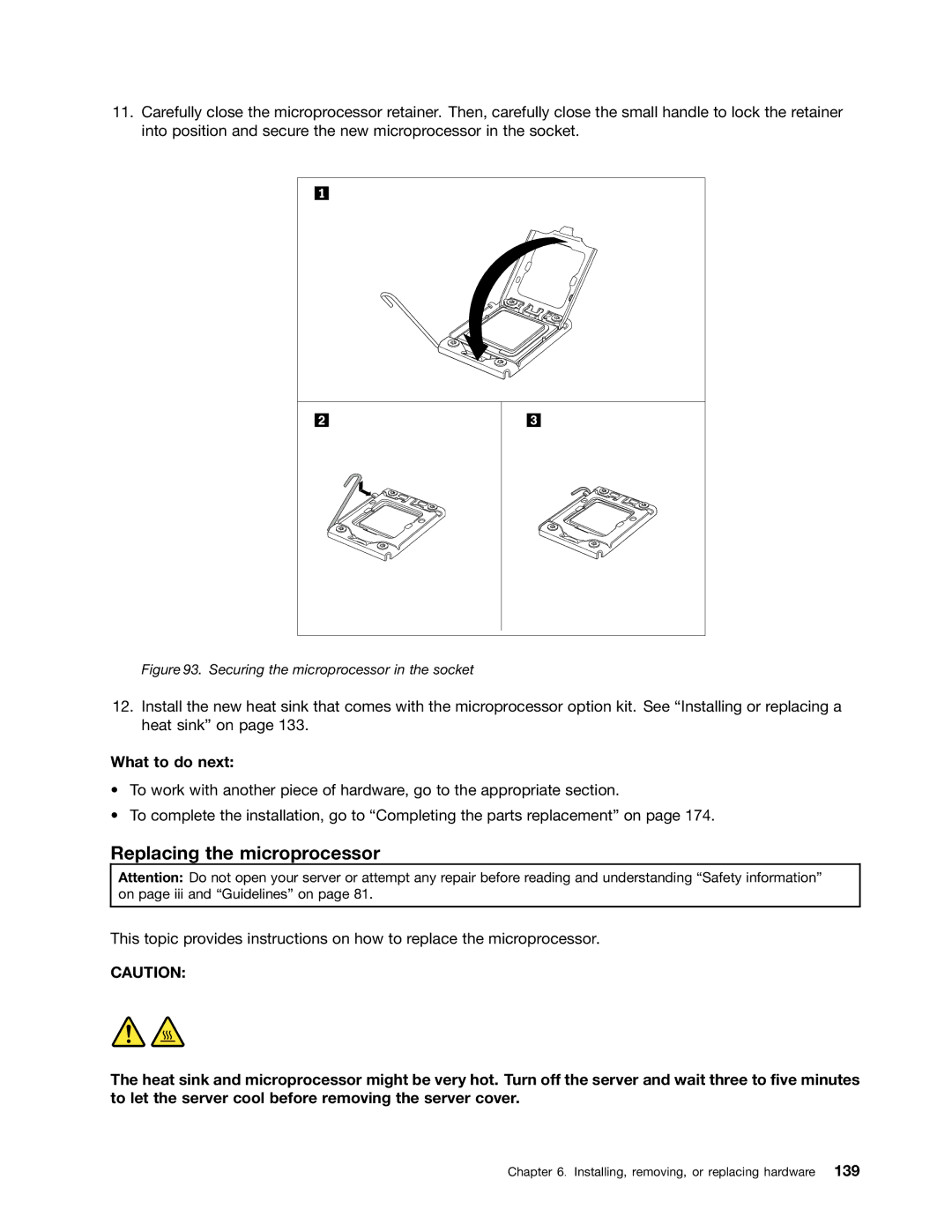 Lenovo RD430 manual Replacing the microprocessor, Securing the microprocessor in the socket 