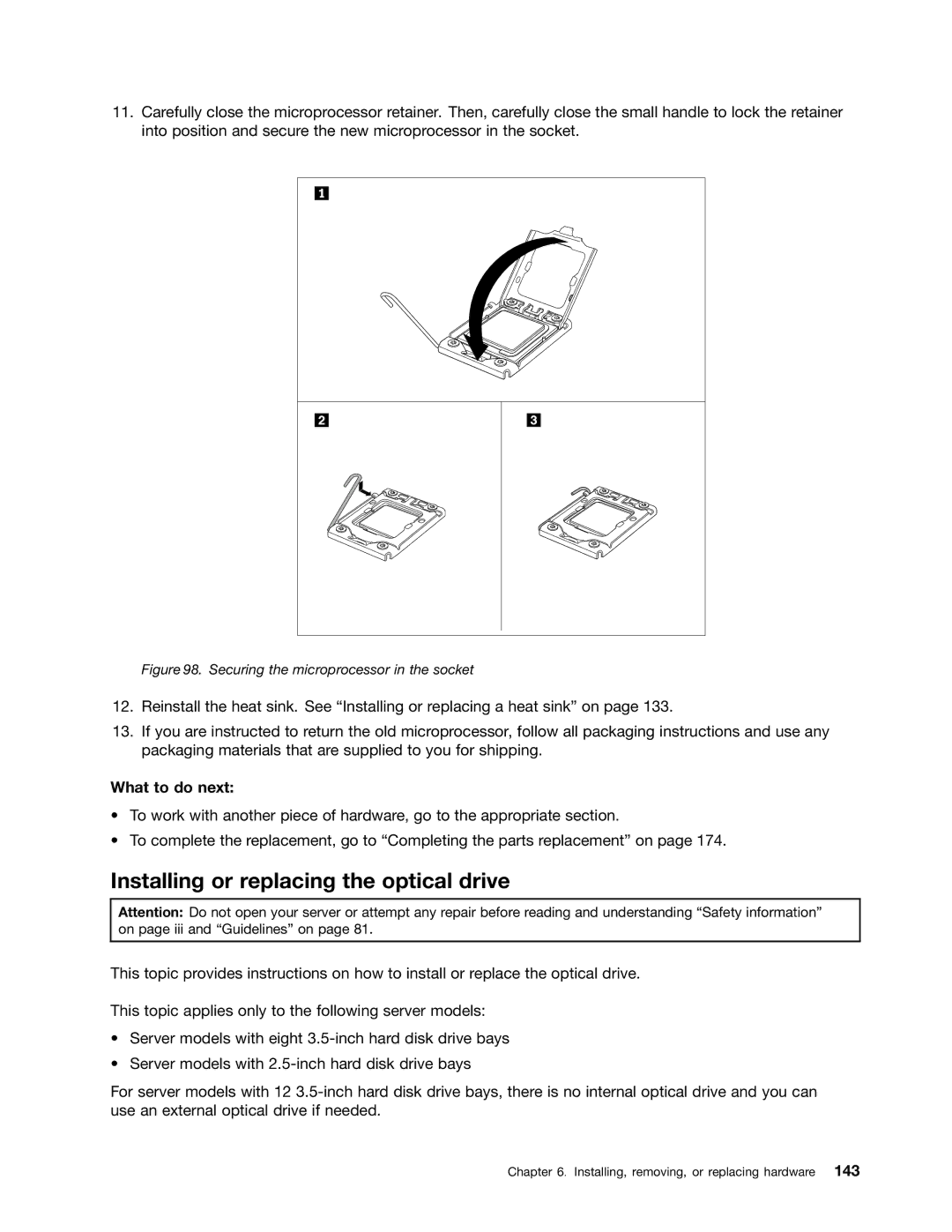 Lenovo RD430 manual Installing or replacing the optical drive, What to do next 