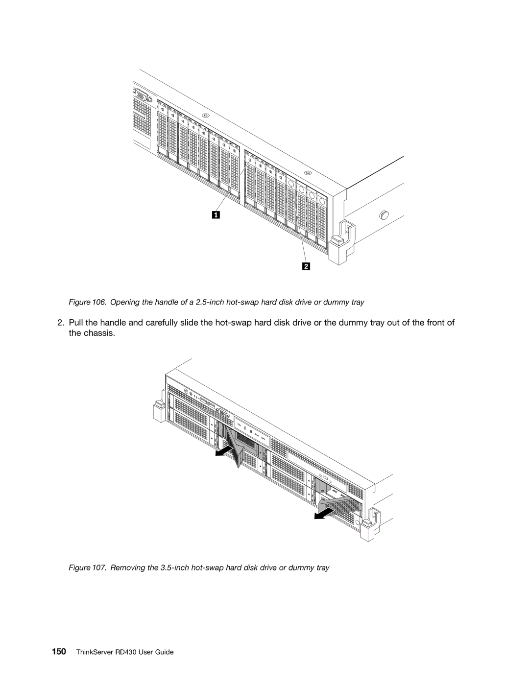 Lenovo RD430 manual Removing the 3.5-inch hot-swap hard disk drive or dummy tray 