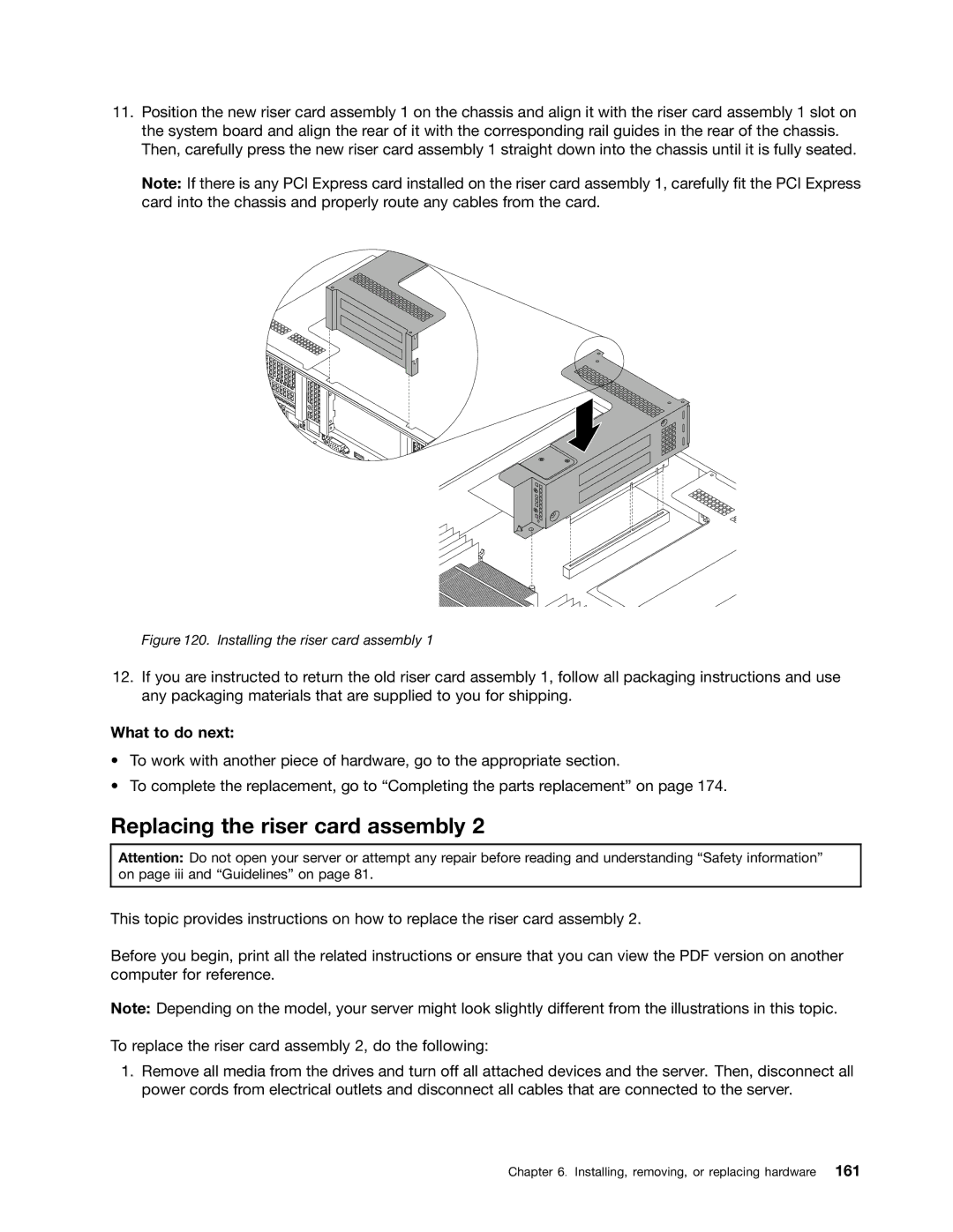 Lenovo RD430 manual Installing the riser card assembly 