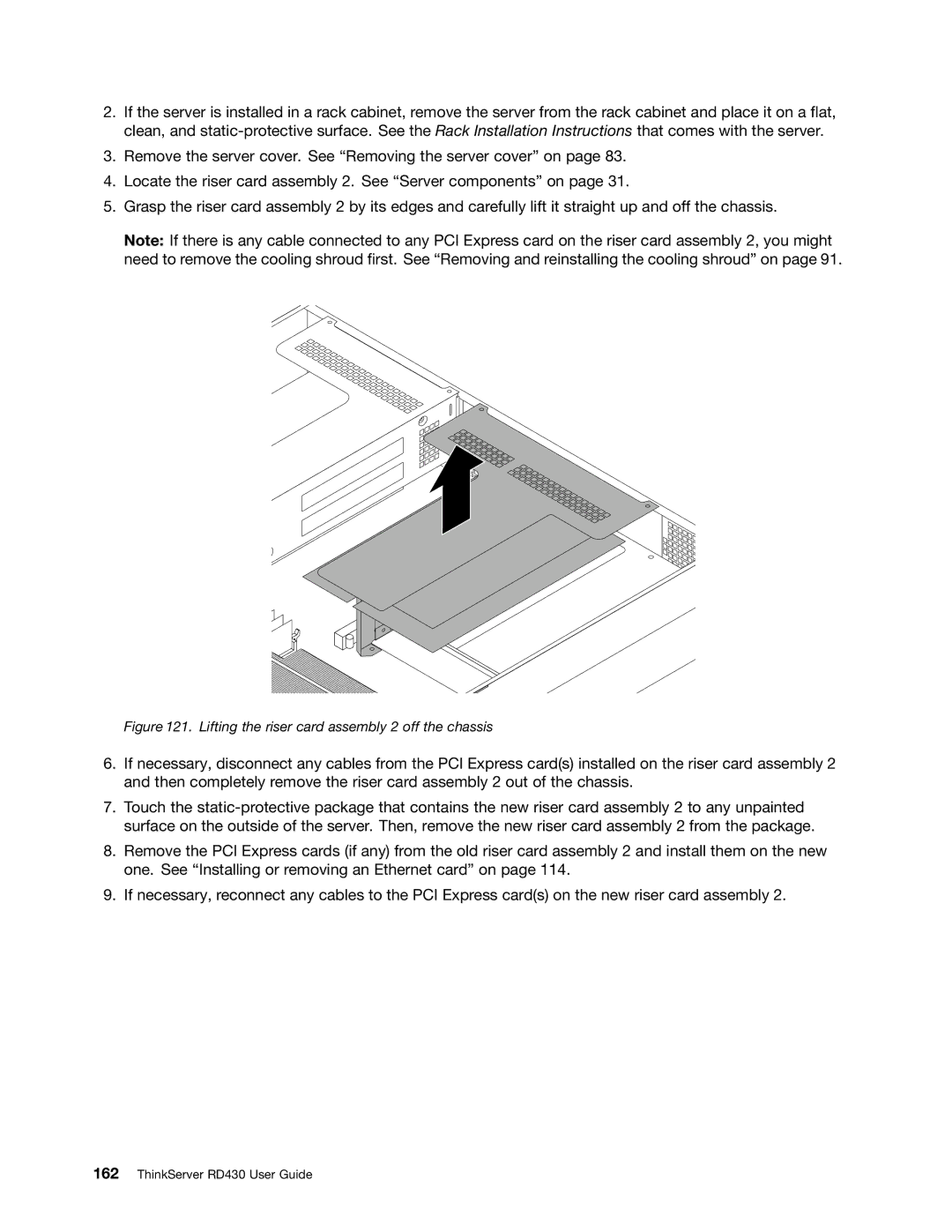 Lenovo RD430 manual Lifting the riser card assembly 2 off the chassis 