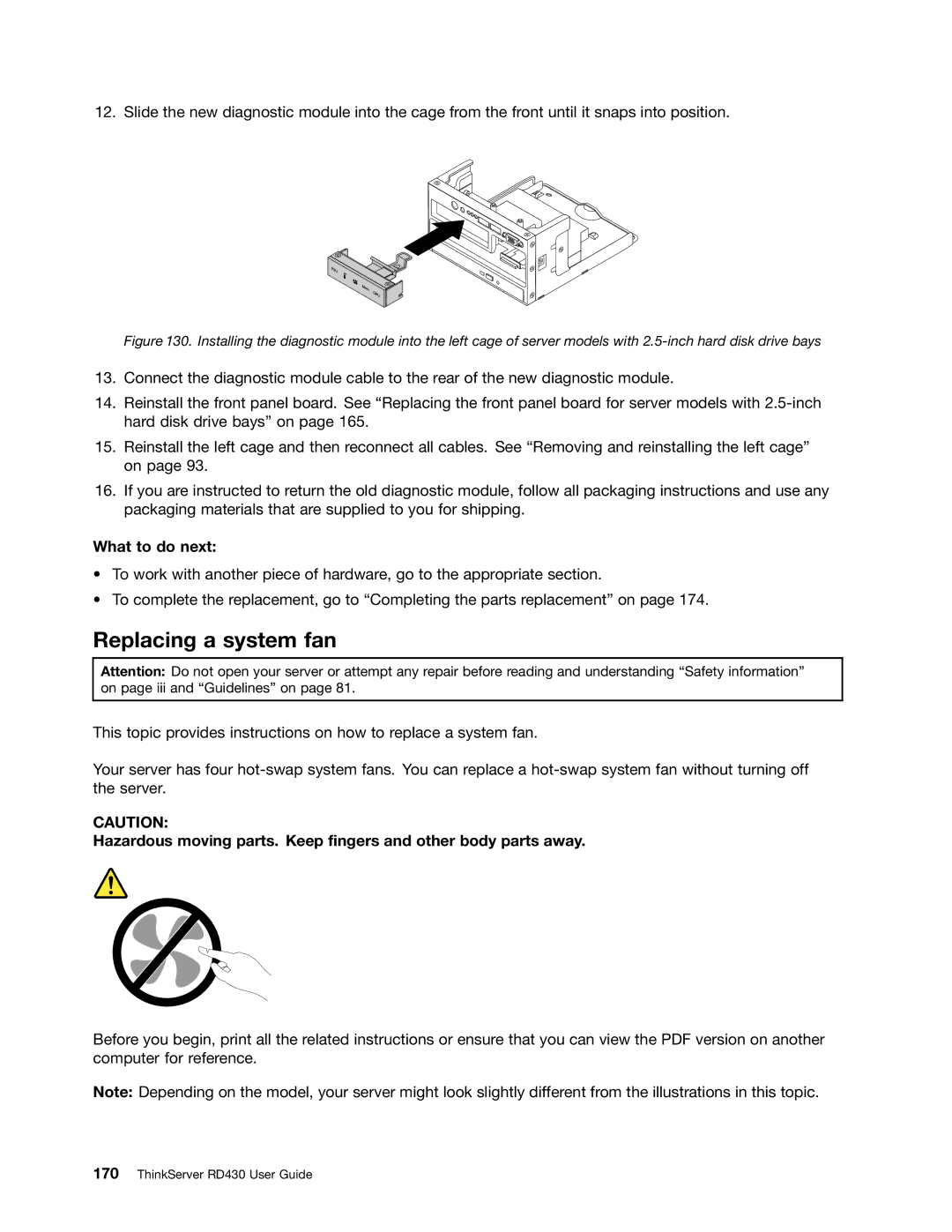 Lenovo RD430 manual Replacing a system fan 